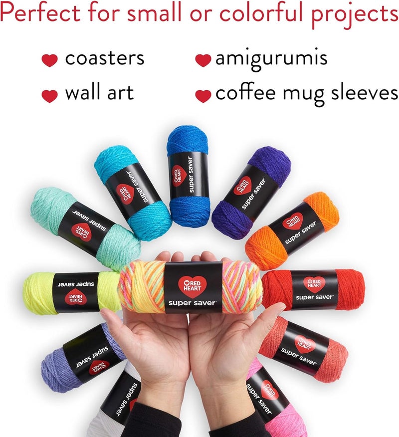 RED HEART Super Saver Yarn Super Craft Kit Brights, with 12 Pack of 50g/1.7 oz. 4 Medium Worsted Yarn for Knitting & Crocheting, 12 Colors, Perfect for Chunky Sweaters, Blankets, Amigurumi - Image 2
